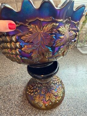 Antique Northwood Grape & Cable Amethyst Carnival Glass Punch Bowl & Base